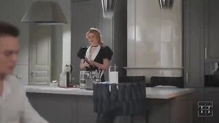The boss came to check on the girl at home and in panties