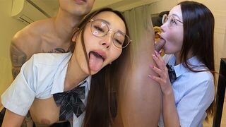 The Japanese schoolgirl is caught and roughly fucked by her stepbro