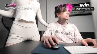 A wet pussy is rubbed on the table to get orgasm