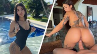 Girl has sex with her neighbor in the jacuzzi pool