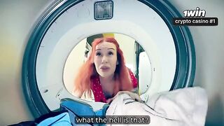 A guy got help from a cute girl in a washing machine accident