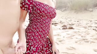A hot chick has sex on the nude beach