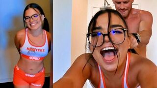 The Hooters waitress was fucked hard by her boss in the kitchen