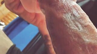 A girl with a silicone mouth works outdoors and gets paid