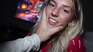 The young guy catches his cum while jerking with his hand in POV style