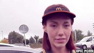Amateur anal sex with multiple orgasms and huge cumshot for a worker on the street