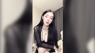 The girl in the mesh panties is playing with a dildo, teasing The girl in the mesh panties is playing with a dildo, teasing
