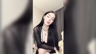 The girl in the mesh panties is playing with a dildo, teasing The girl in the mesh panties is playing with a dildo, teasing