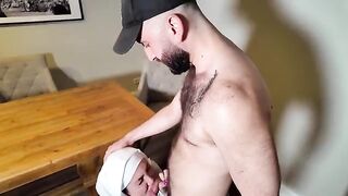 Two cute girls having fun with two muscular men