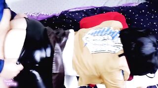 A couple engages in passionate role play with a shove