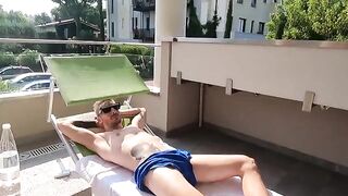 An Italian girl was sucking cock on the balcony of her seaside villa