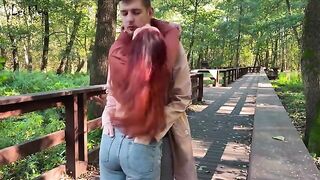 Couple have sex in public with an anal plug and bj action