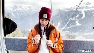 A blowjob from a stranger in the mountain cableway, ending with cum in mouth