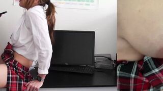 Schoolgirl caught jerking off by her teacher, gets fucked and cummed in a steamy session