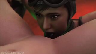 Lesbian bondage and BDSM with Powergirl and Catwoman in intense action