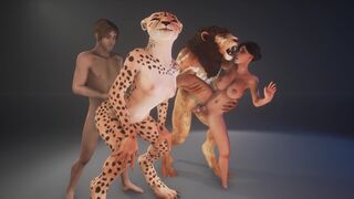 Furry woman fucked by a big cock monster in a wild orgy